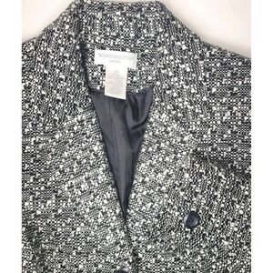Worthington Tweed Blazer Womens 12P Black White Jacket Notched Lapel Cropped EUC